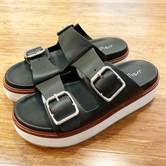 J/SLIDES Shoes Jslides Black Leather Bowie Platform Sandals Slides